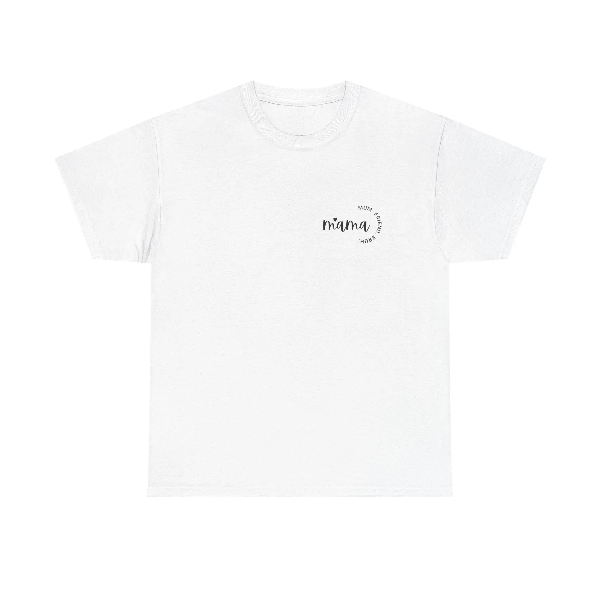 White Mama T-shirt with small 'mama' logo on chest, crew neck, short sleeves