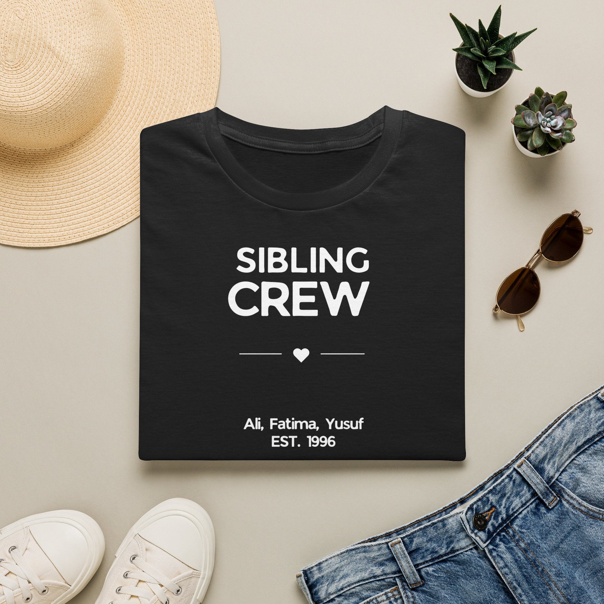 Sibling Crew T-Shirt — Personalised Names & EST. Date Family Tee