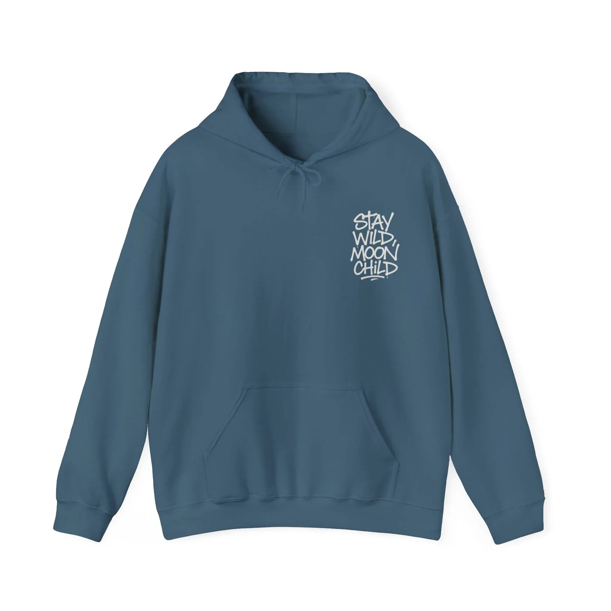 Blue kids graphic hoodie with drawstring hood and front kangaroo pocket