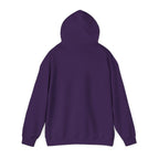 Purple hoodie with hood, front pocket, and duck pose graphic