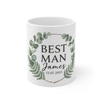 Personalised Best Man Mug | Greenery Wreath Wedding Gift with Name & Date UK