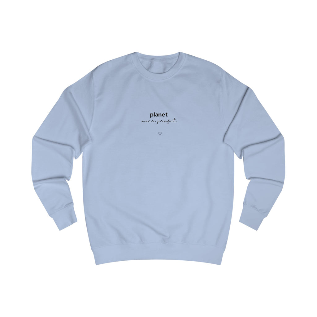 Sky blue sweatshirt with small chest logo and heart emblem