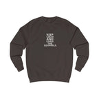 Dark brown sweatshirt with “Keep Calm and Chase the Squirrels” front print