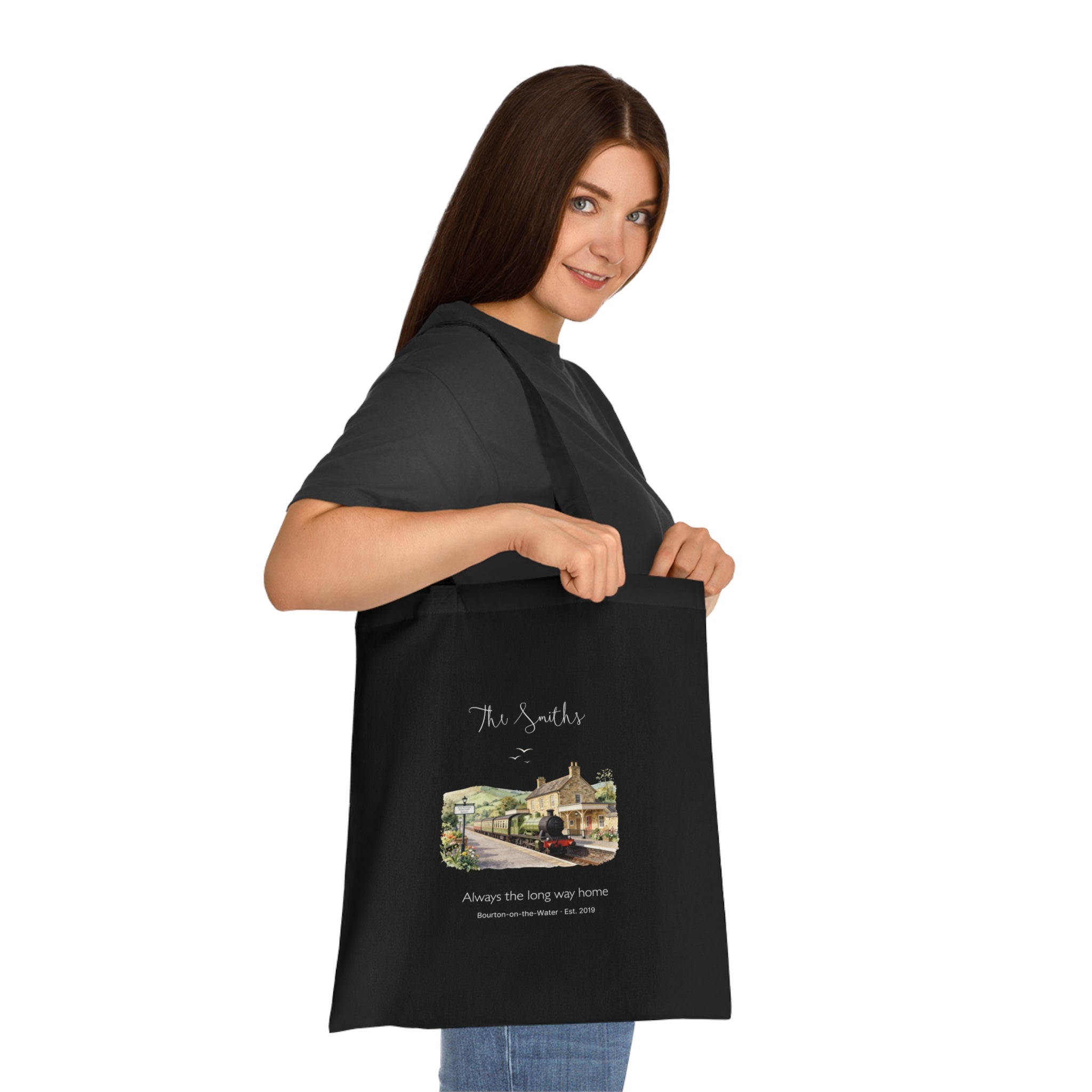 Personalised Village Scene Cotton Tote — 'Sunday Walks, Slow Mornings' Custom Tote Bag
