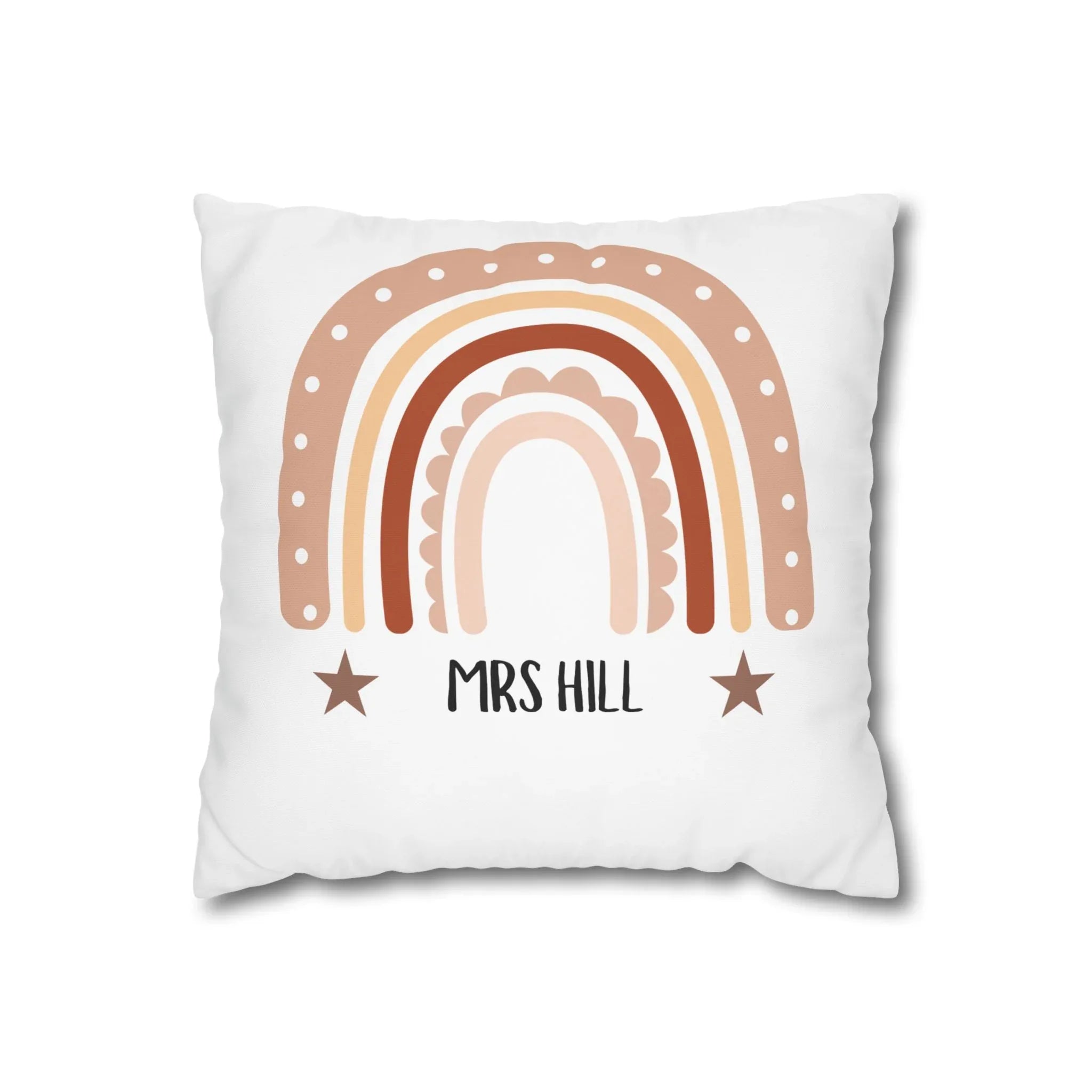 Personalised pillowcase with rainbow design and name MRS HILL