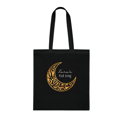 Personalised Eid Tote Bag | Custom Name Gold Crescent Moon Cotton Bag | Islamic Gift