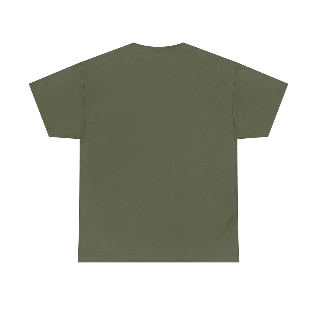 Unisex heavy cotton tee in olive green, back view