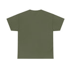 Unisex heavy cotton tee in olive green, back view