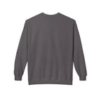 Grey sweatshirt with crewneck and ribbed hem, plain back view