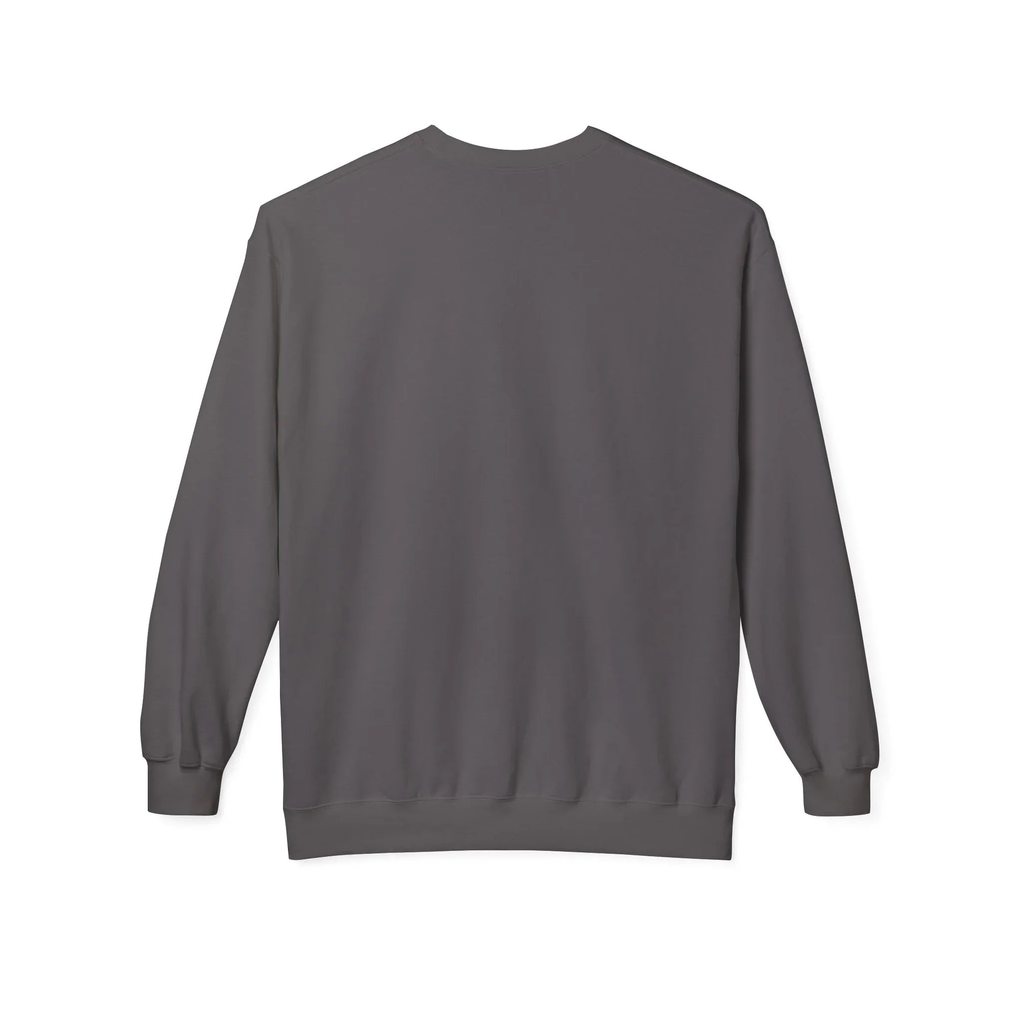 Grey sweatshirt with crewneck and ribbed hem, plain back view