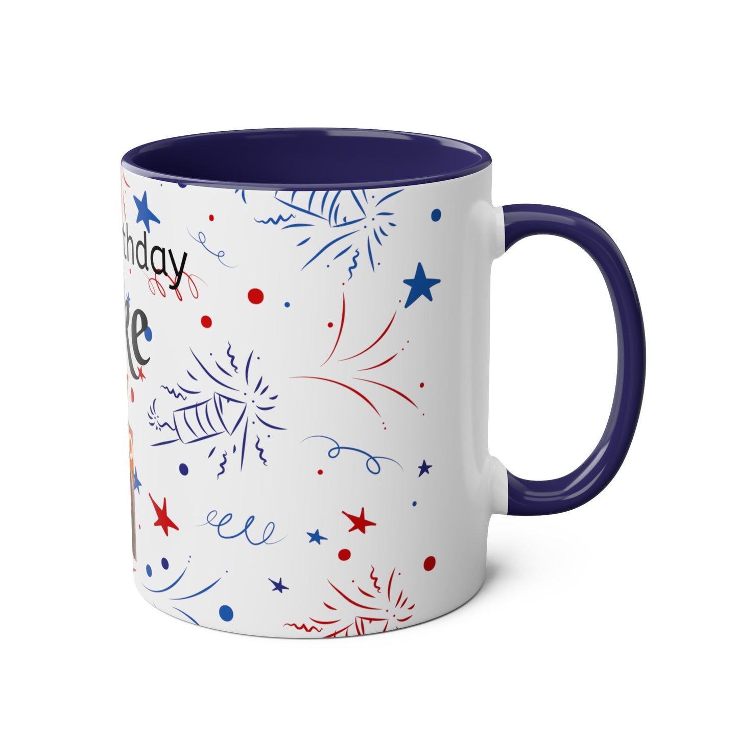 Happy birthday personalised photo and name Two-Tone Coffee Mugs, 11oz