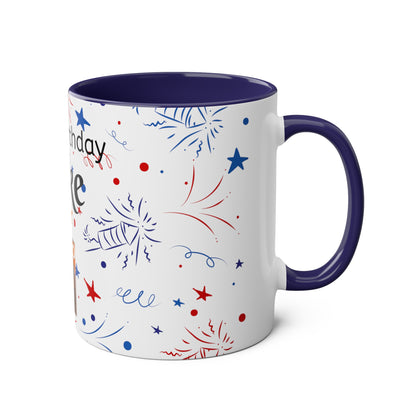 Happy birthday personalised photo and name Two-Tone Coffee Mugs, 11oz