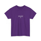 Purple T-shirt with small chest text: “KEEP CALM IT’S MY BIRTHDAY” and cake icon.