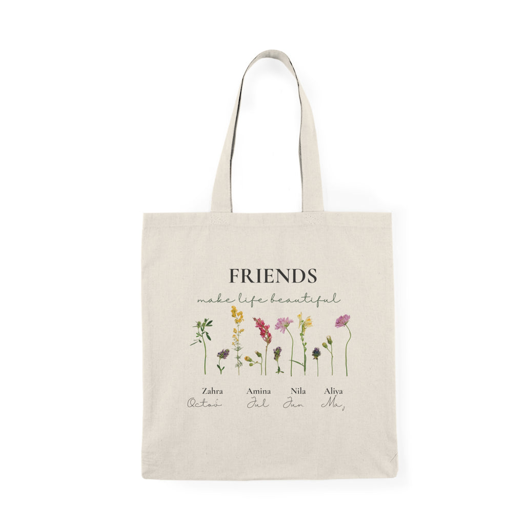 Personalised Friends Tote Bag — Friends Make Life Beautiful Floral Canvas Gift