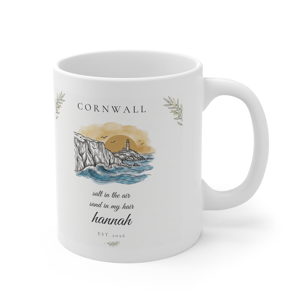 Personalised Cornwall Scenic Mug — Coastal Lighthouse Illustration - AlleyCrafters