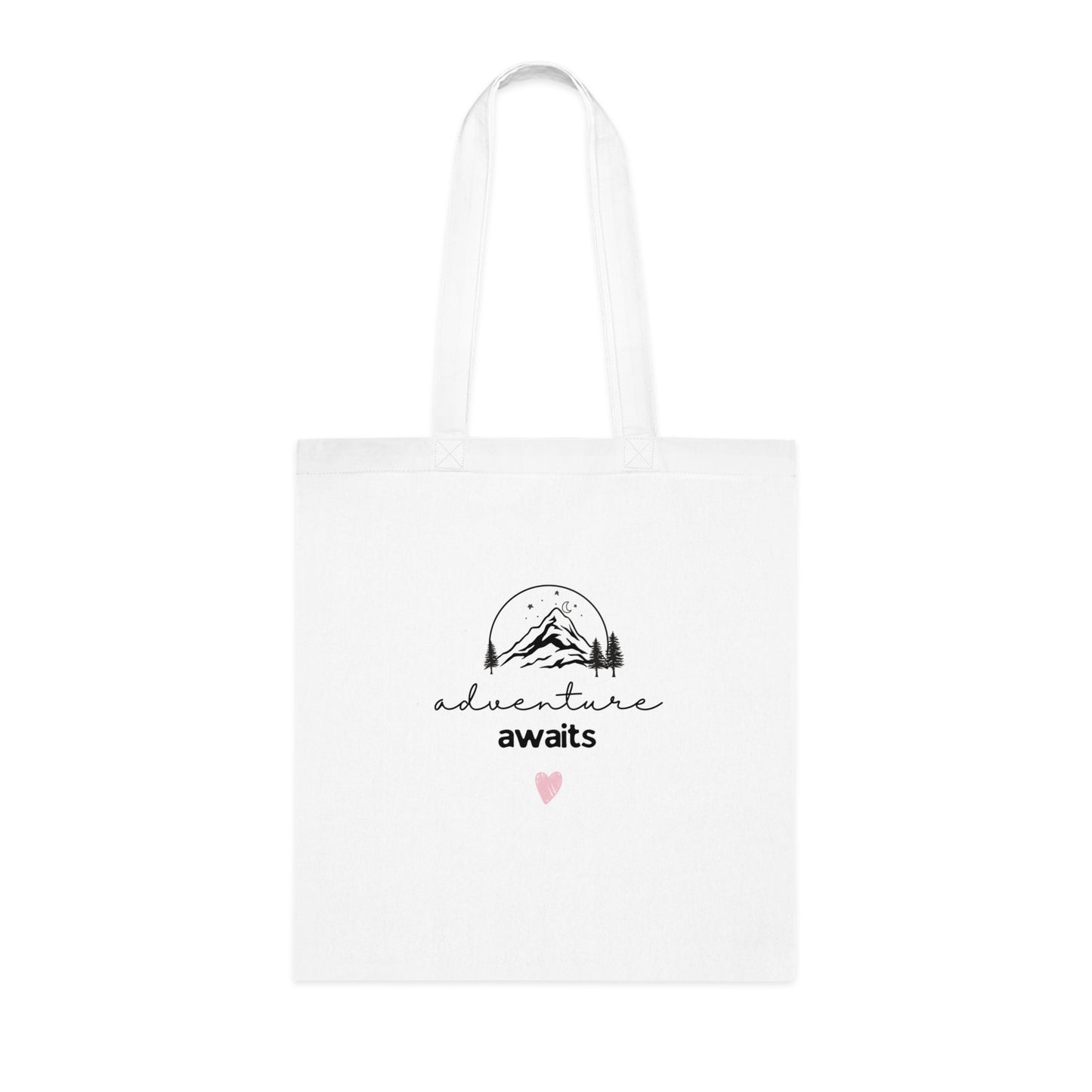 Adventure Awaits Cotton Tote — Mountain Sketch & Heart Canvas Bag