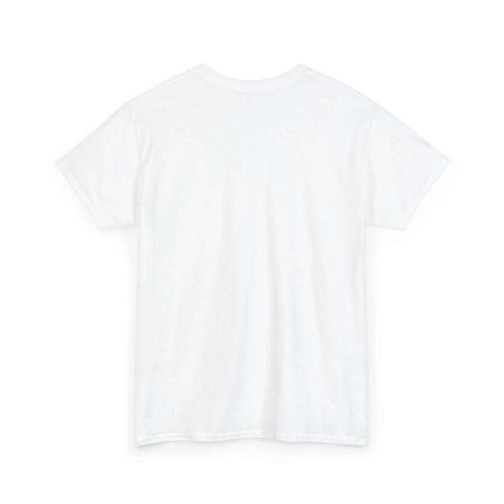 Unisex heavy cotton t-shirt, white crew neck short-sleeve (back view)