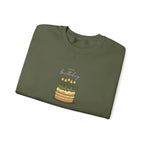 Olive green birthday cake sweatshirt with “Happy birthday” candle graphic