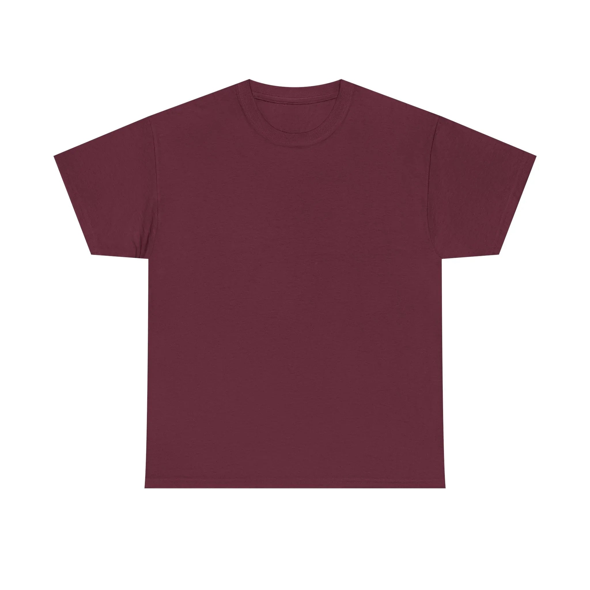 Burgundy heavy cotton T-shirt with crew neck and short sleeves, unisex fit.