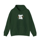 Forest green unisex slogan hoodie with hood and front kangaroo pocket.
