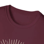 Maroon short-sleeve T-shirt neckline close-up