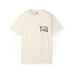 Ivory crewneck T-shirt with "Birthday Energy" text graphic