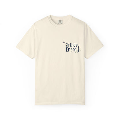 Birthday Energy T-Shirt | Minimal Pocket Graphic Tee for Birthday Celebrations UK