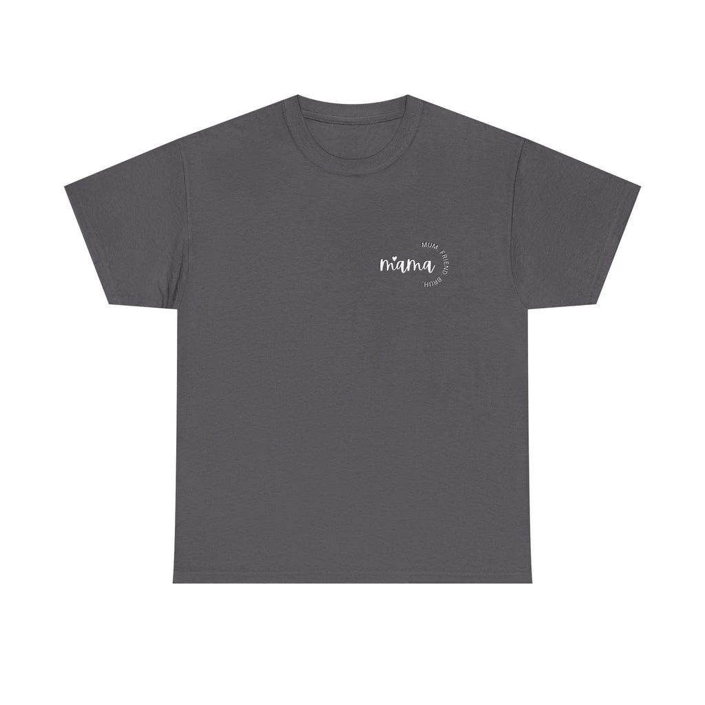 Dark gray Mama T-shirt with small 'mama' logo on chest, crew neck, short sleeves
