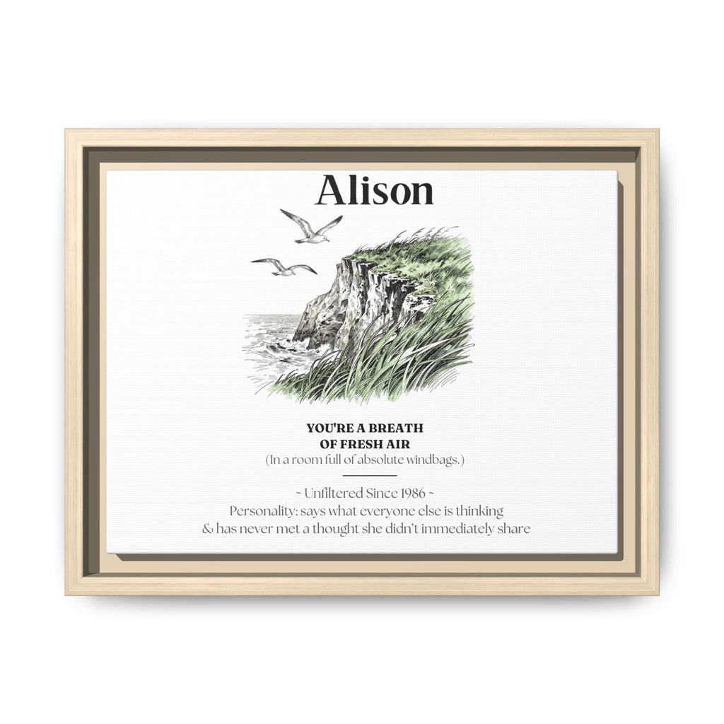 Personalised Coastal Name Art Framed Canvas Print with Quote - AlleyCrafters
