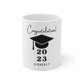 White ceramic graduation mug with 'Congratulations!' 20 23 and KIMBERLY name text