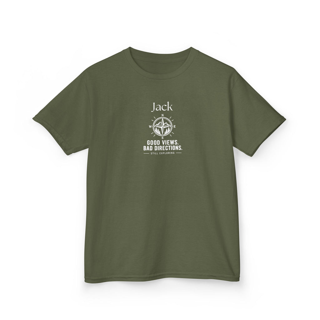 Kids' Adventure T-Shirt — Compass Design "Good Views, Bad Directions"