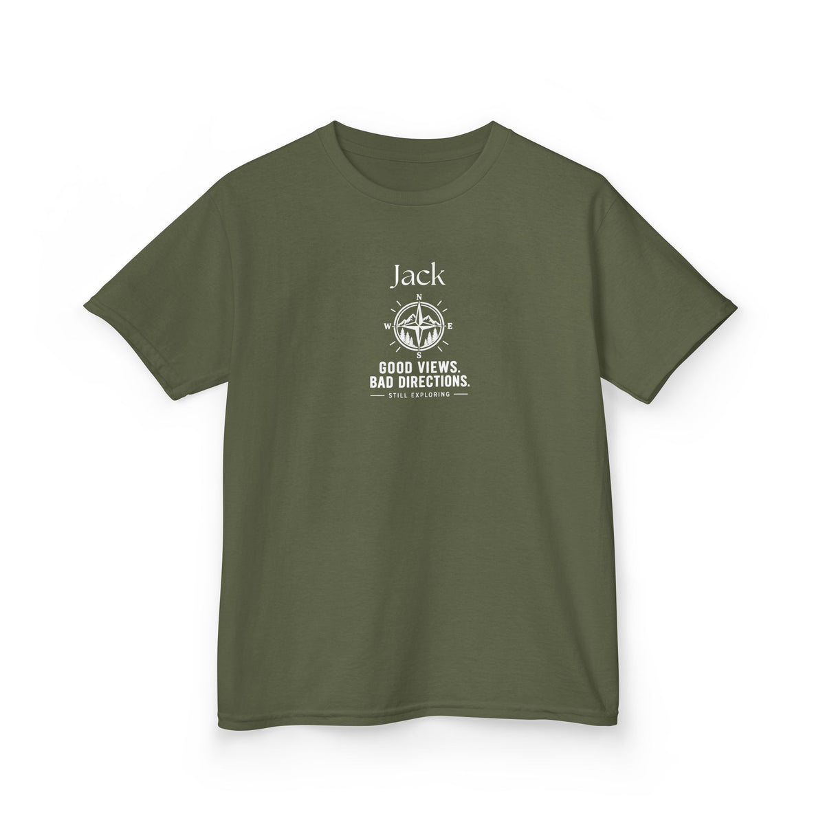 Kids' Adventure T-Shirt — Compass Design "Good Views, Bad Directions"