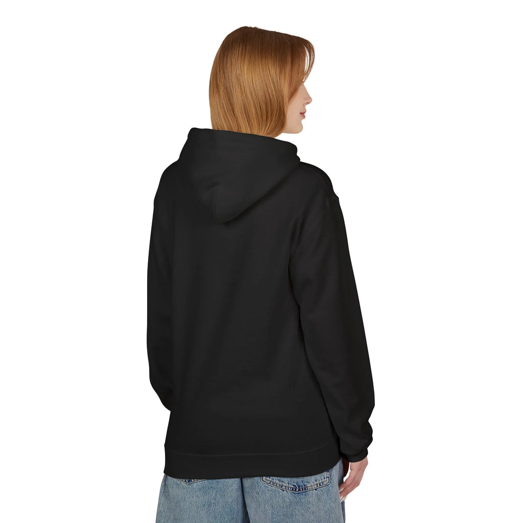 Black hoodie with hood, back view, full-length sleeves