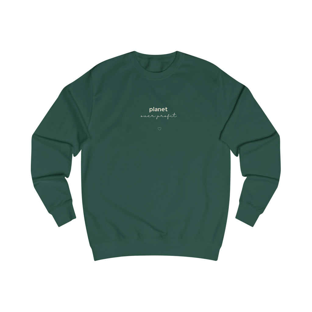 Bottle green sweatshirt with small chest logo and heart emblem