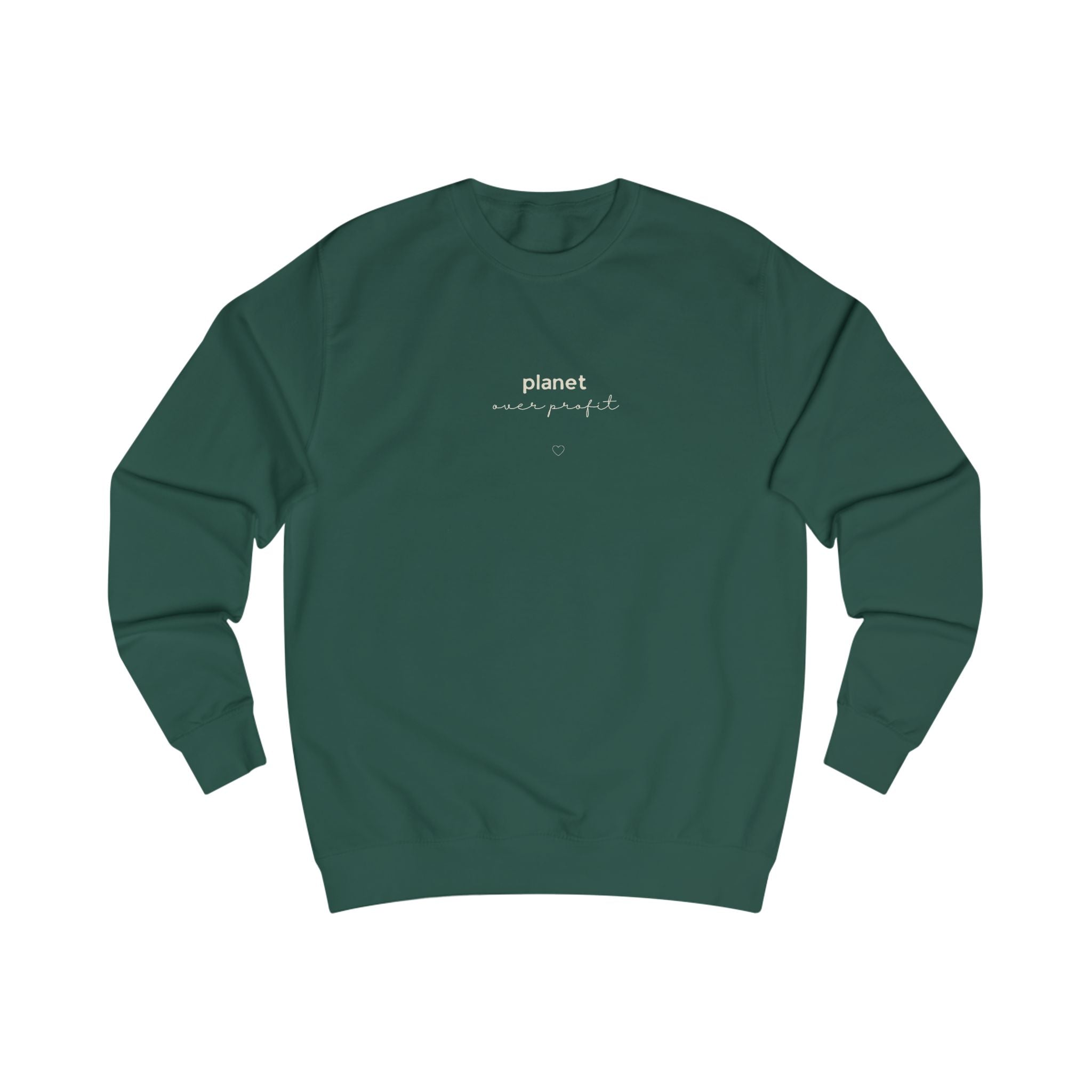 Bottle green sweatshirt with small chest logo and heart emblem