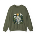 Forest green crewneck sweatshirt with tree and forest graphic on chest
