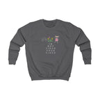 Kids sweatshirt, charcoal crewneck with “I'm Not Tired, You're Tired” print