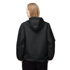 A model with blonde hair wearing the jacket and is seen from behind.