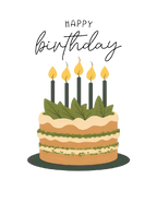 Birthday cake sweatshirt graphic with “Happy Birthday” text and candle flames