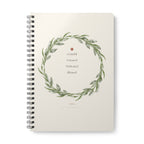 A5 spiral notebook, floral wreath cover with “Grateful Focused Motivated Blessed”