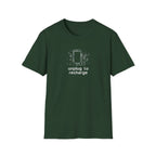 Dark green unisex T-shirt with 'unplug to recharge' phone and floral graphic