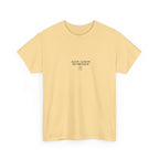 Yellow crew-neck T-shirt with small "Keep calm it’s my birthday" chest graphic