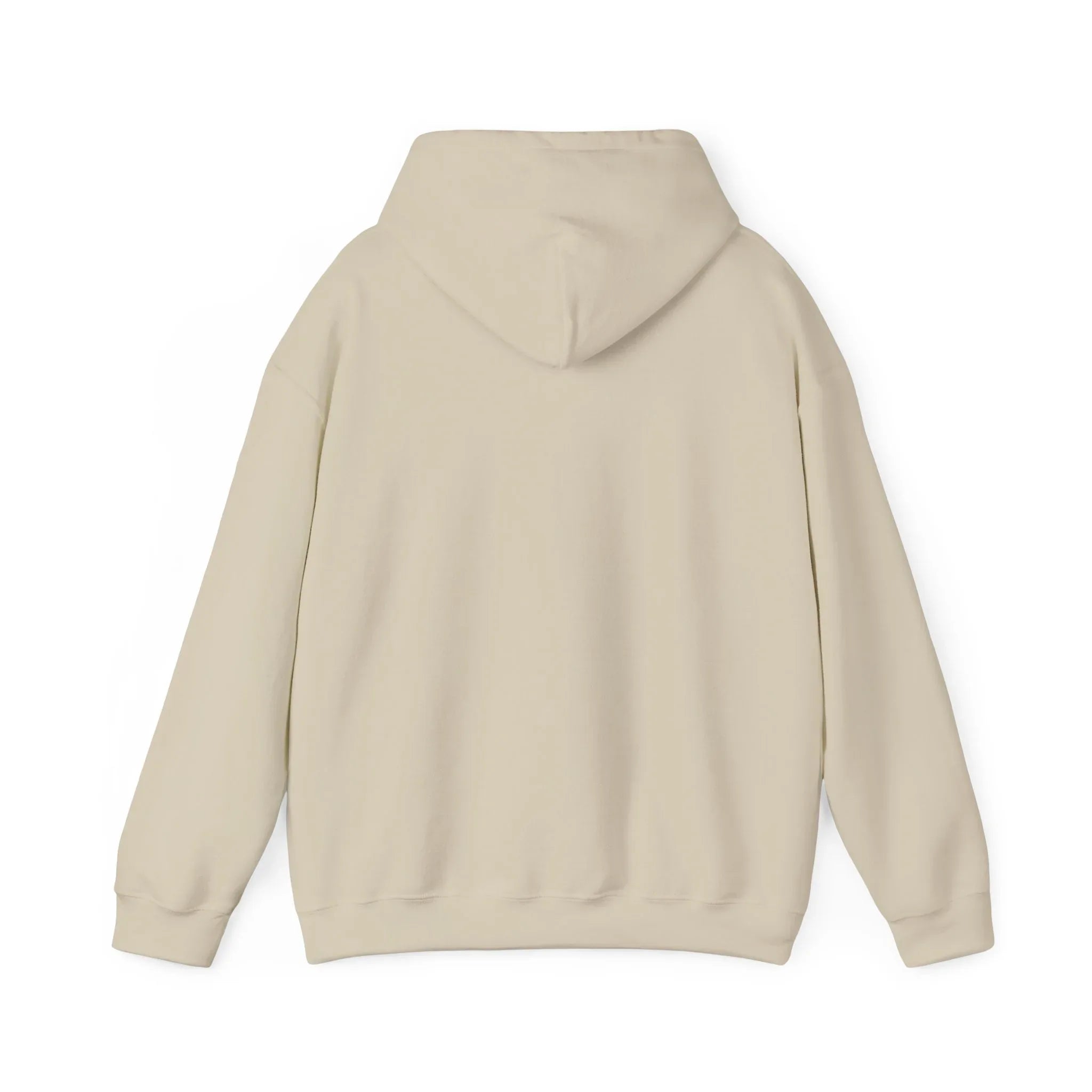 Sand unisex yoga hoodie back view with pullover hood and long sleeves.