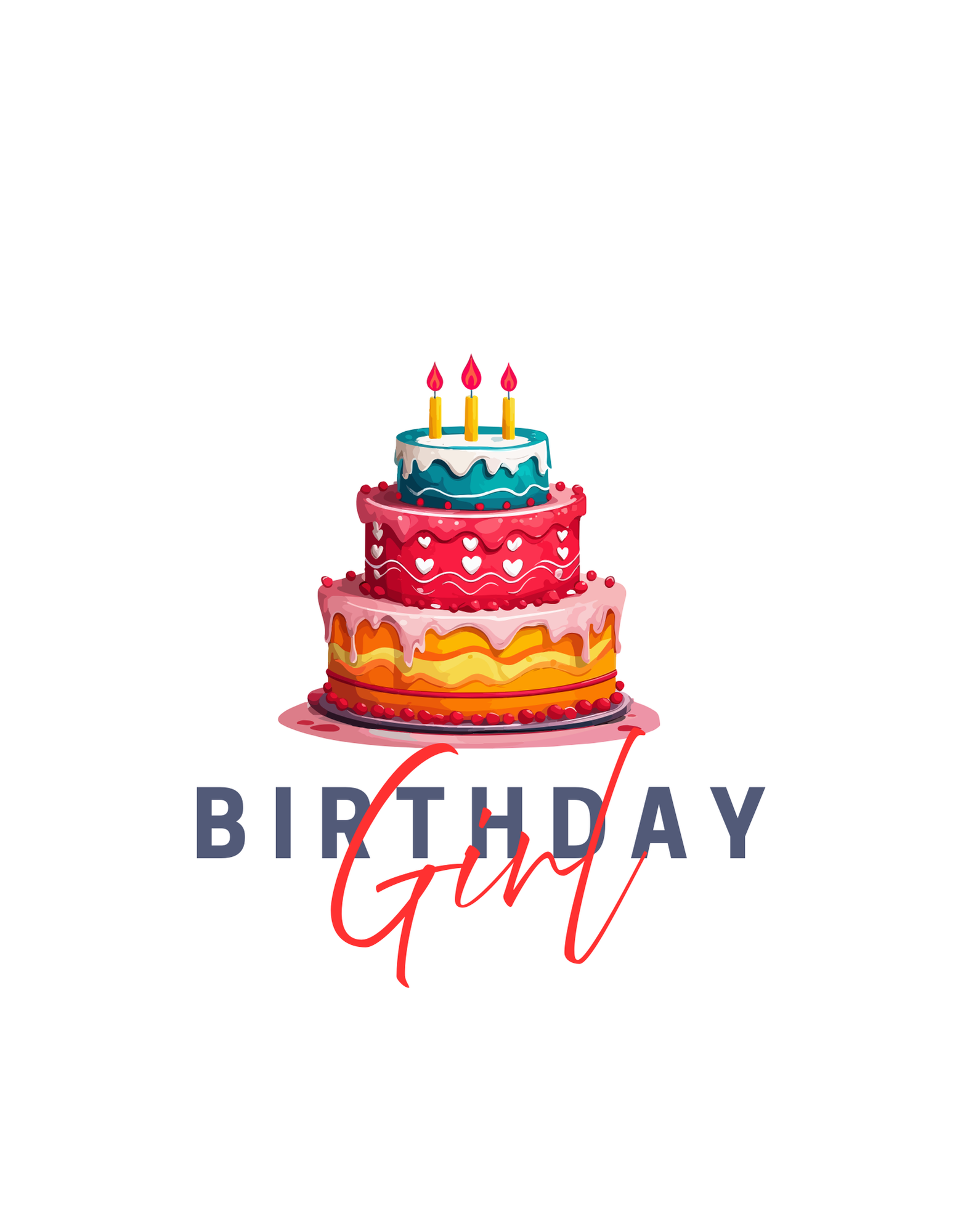 White T-shirt with birthday cake graphic, 'BIRTHDAY' text, and red 'Happy Birthday'