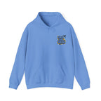 Blue hoodie with drawstring hood and front pouch pocket, featuring "Earth Girl Energy" logo.