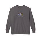 Charcoal gray crewneck sweatshirt with 'I Tell Dad Jokes Periodically' graphic