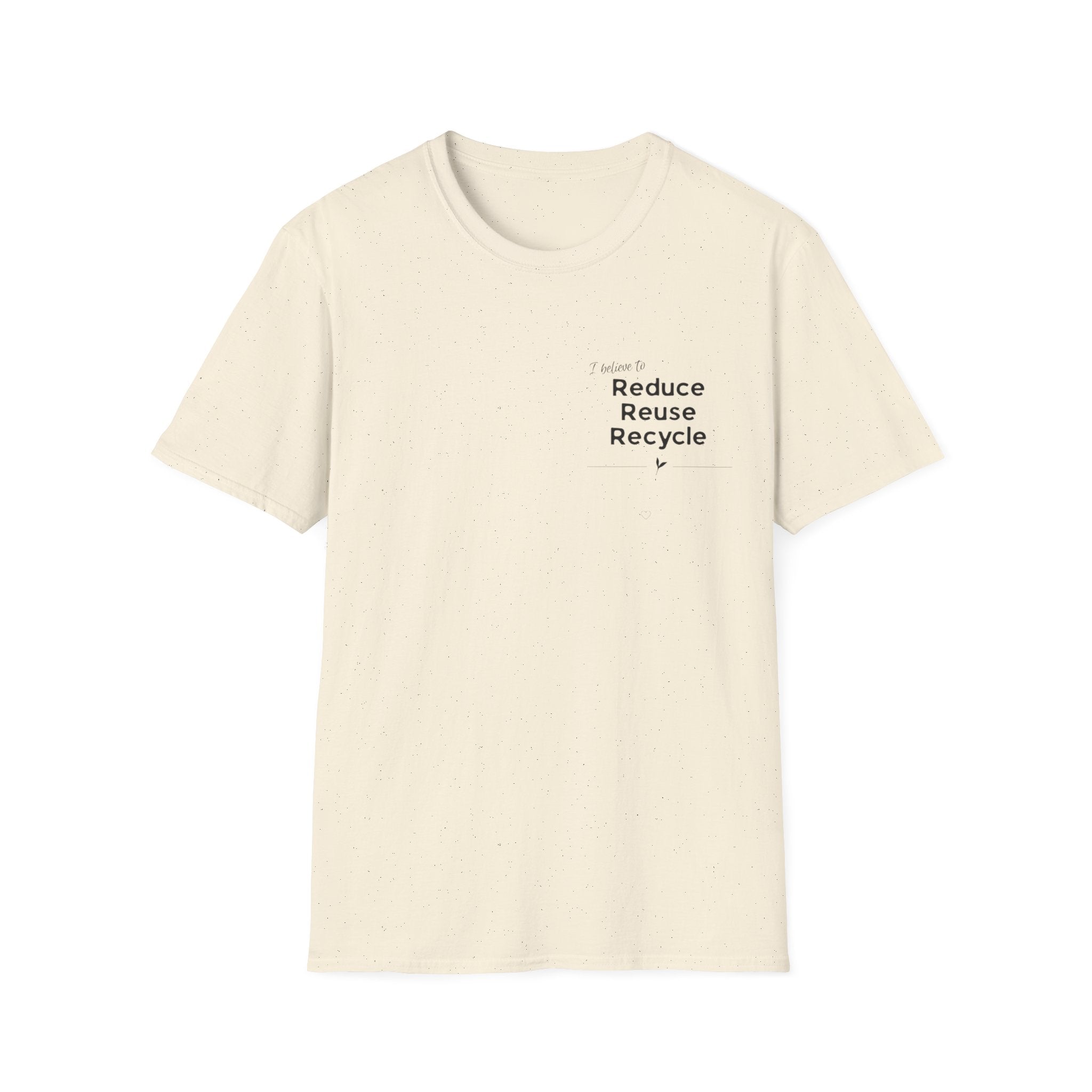 Unisex natural T-shirt with centered 'Reduce Reuse Recycle' logo print