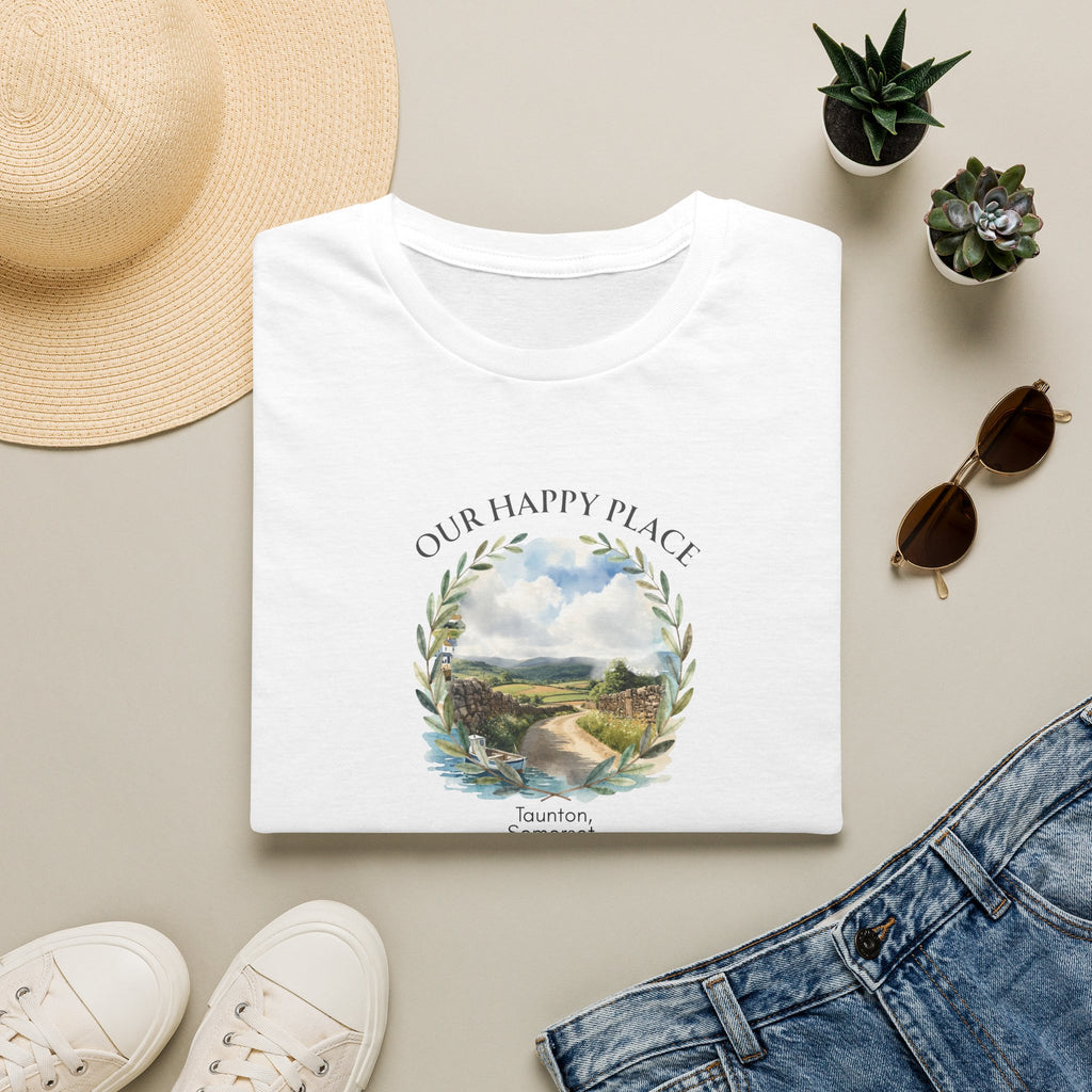 Our Happy Place Scenic T‑Shirt — Personalized Town Landscape Tee