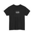 Black crewneck T-shirt with small centered "I'm a proud Father" text print