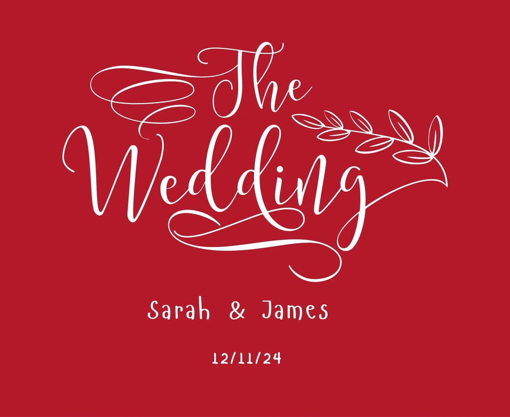 Personalised wedding day hoodie sweatshirt graphic with white “The Wedding” lettering